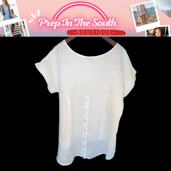 Terzo Millennio Sand Italian Linen Hi-Low Tunic Top L | Coastal Boho - Picture 5 of 10